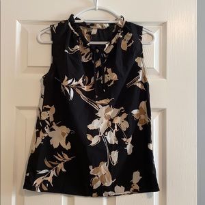 Black and Tan Floral Sleeveless Blouse